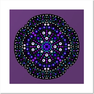 Black & Blue Rounded Mandala Posters and Art